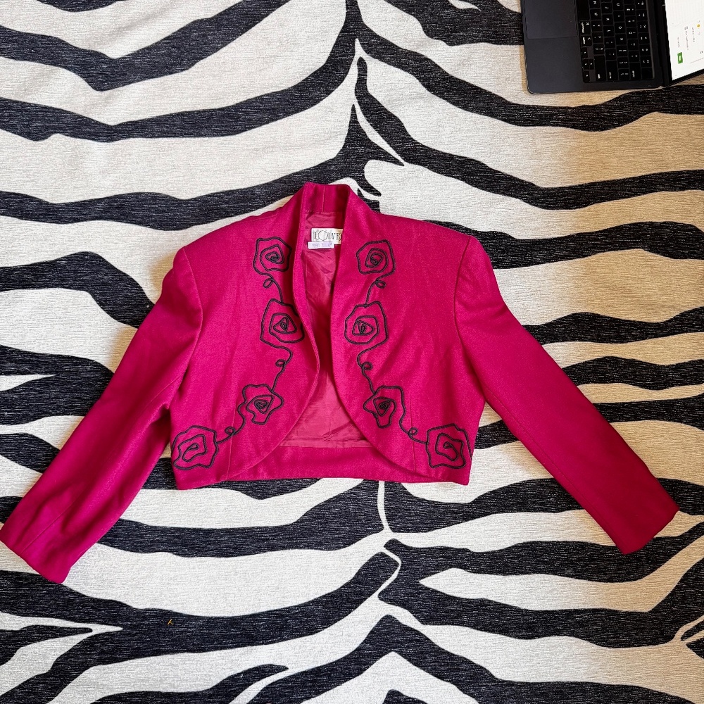VERY RARE S Maroon & Black Vintage Bolero Jacket